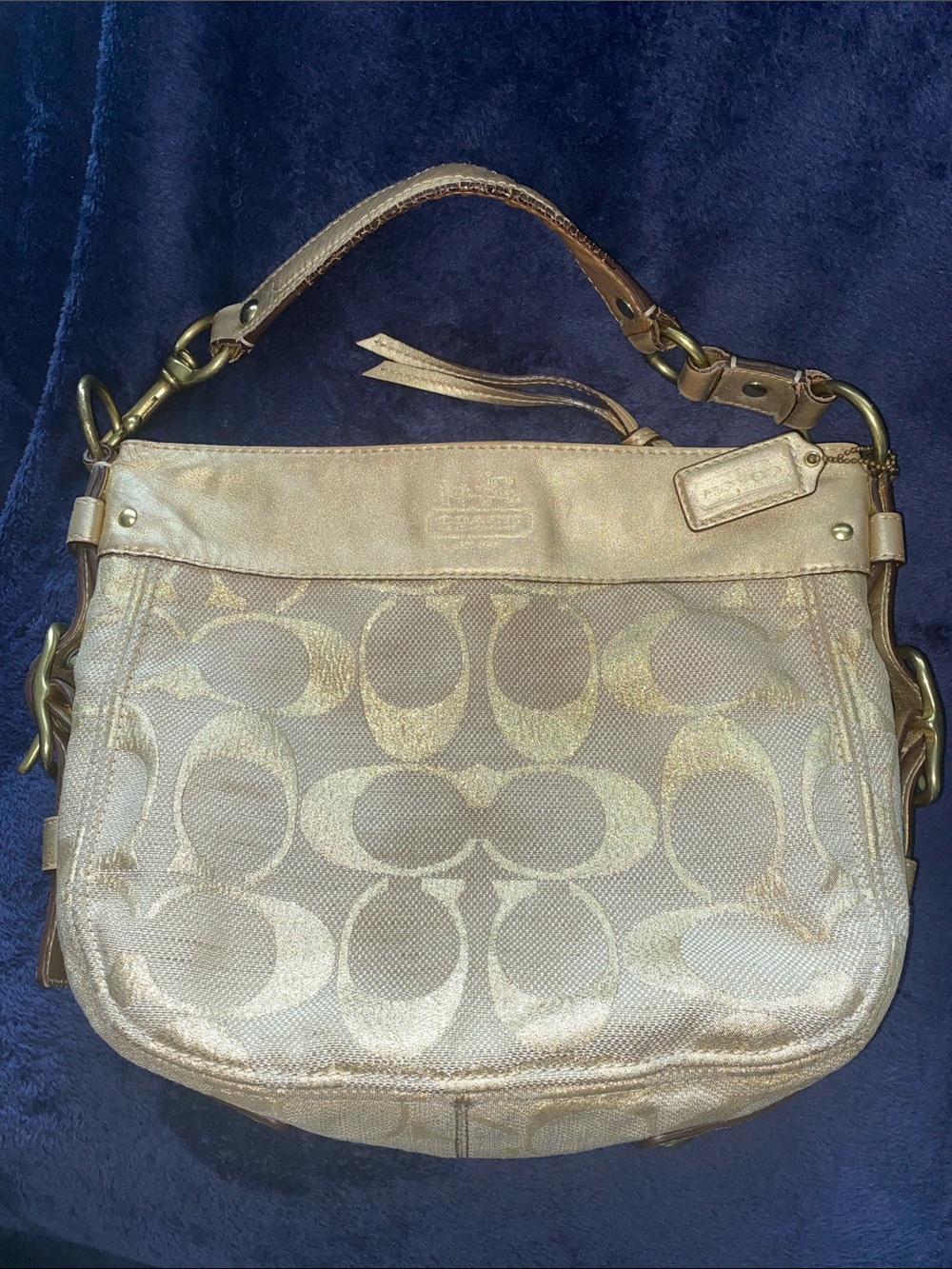 Coach Zoe Metallic Gold Signature Shoulder Bag